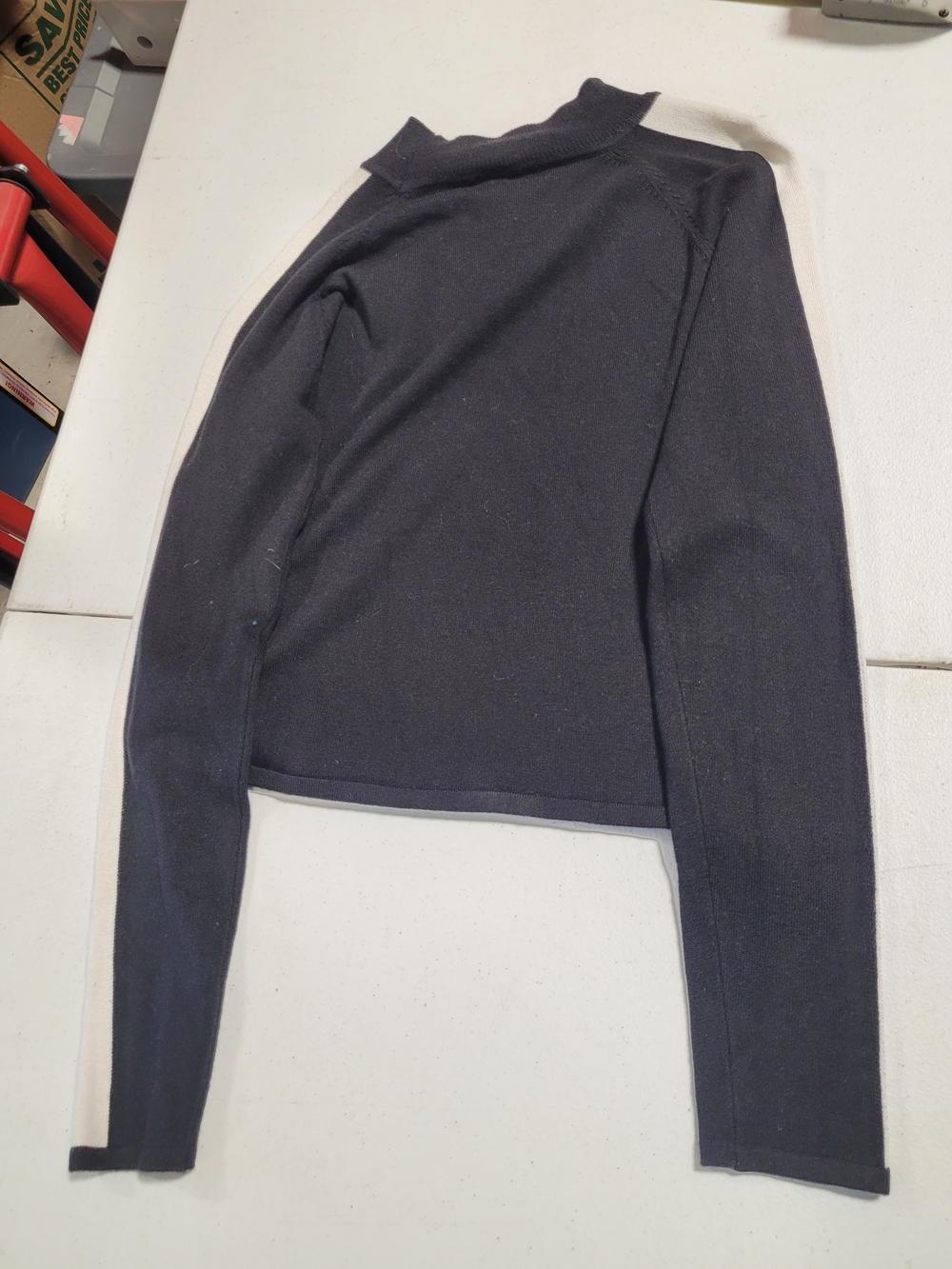 H&M Women's Black Turtleneck Sweater with White Sleeve Stripe - Picture 3 of 3